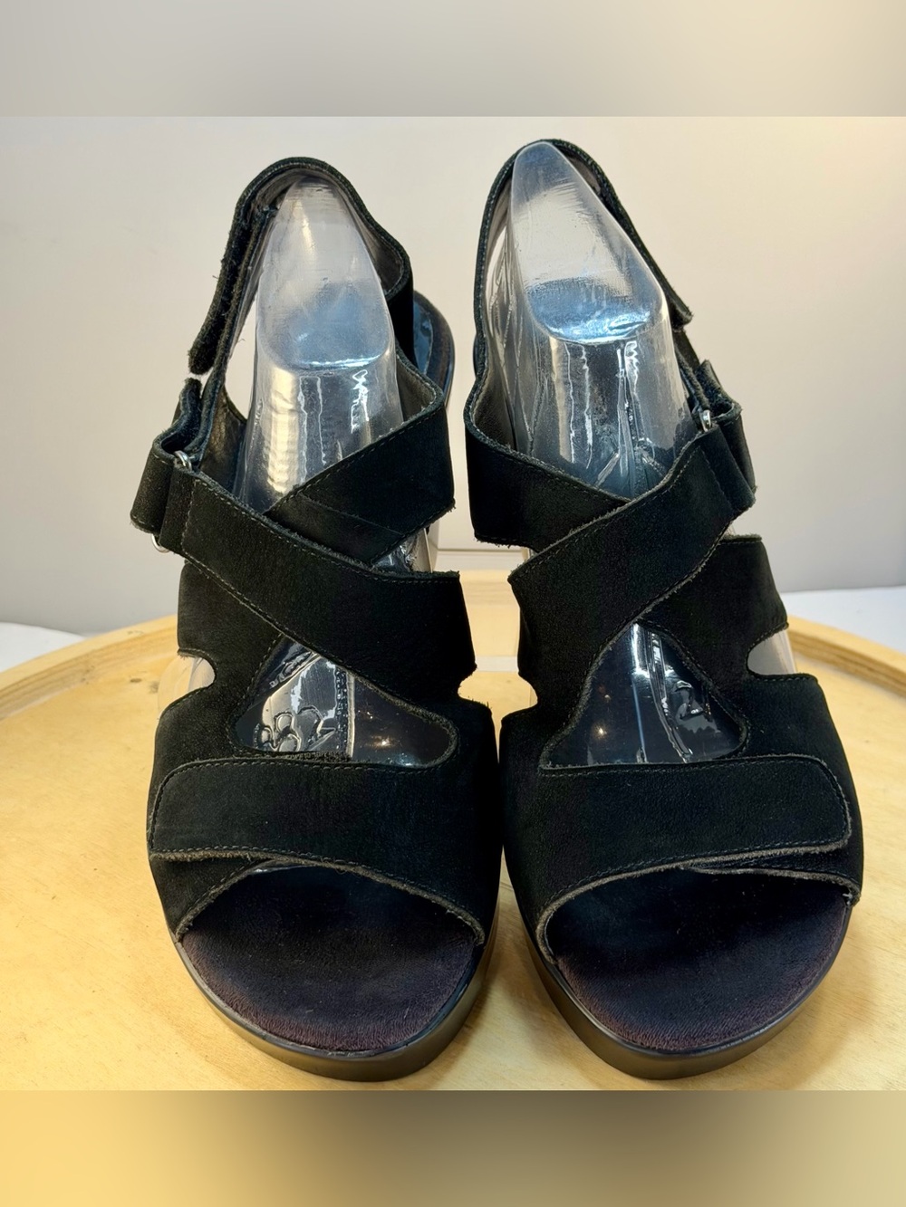 Aerosoles Black Suede Kat Walk Criss Cross Wedge Sandals